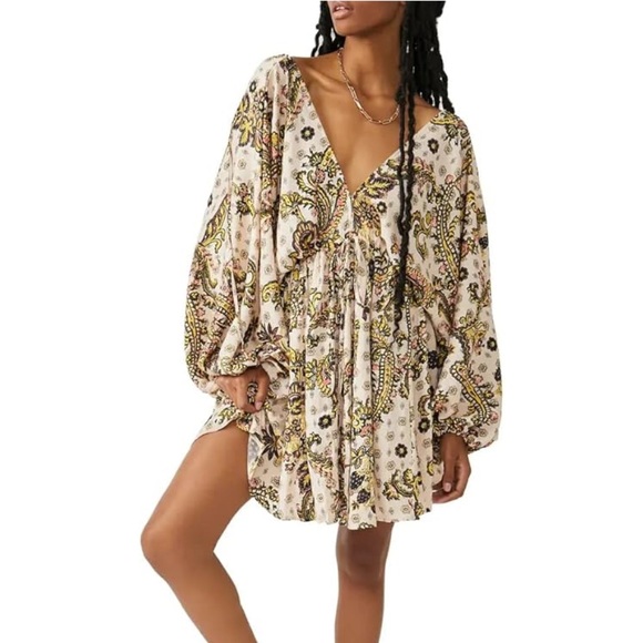 Free People Printed Arzel Mini Dress Size XS Boho Chic Festival Style - Picture 1 of 16